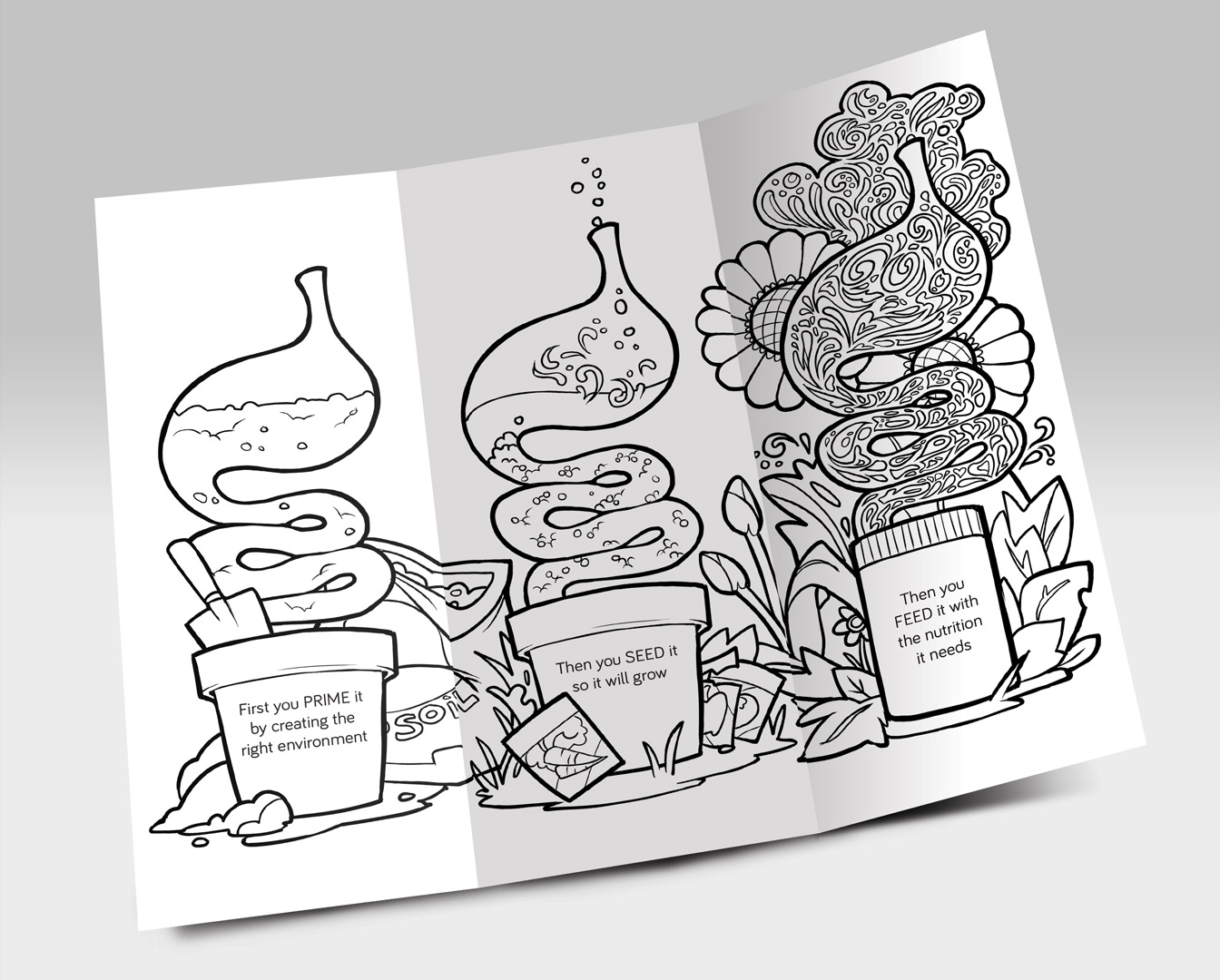 Genuine Health gut health supplement promotional brochure inside & coloring page