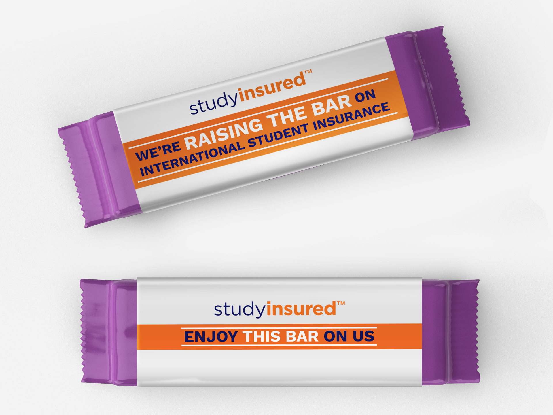 Chocolate bars with StudyInsured branded wrappers