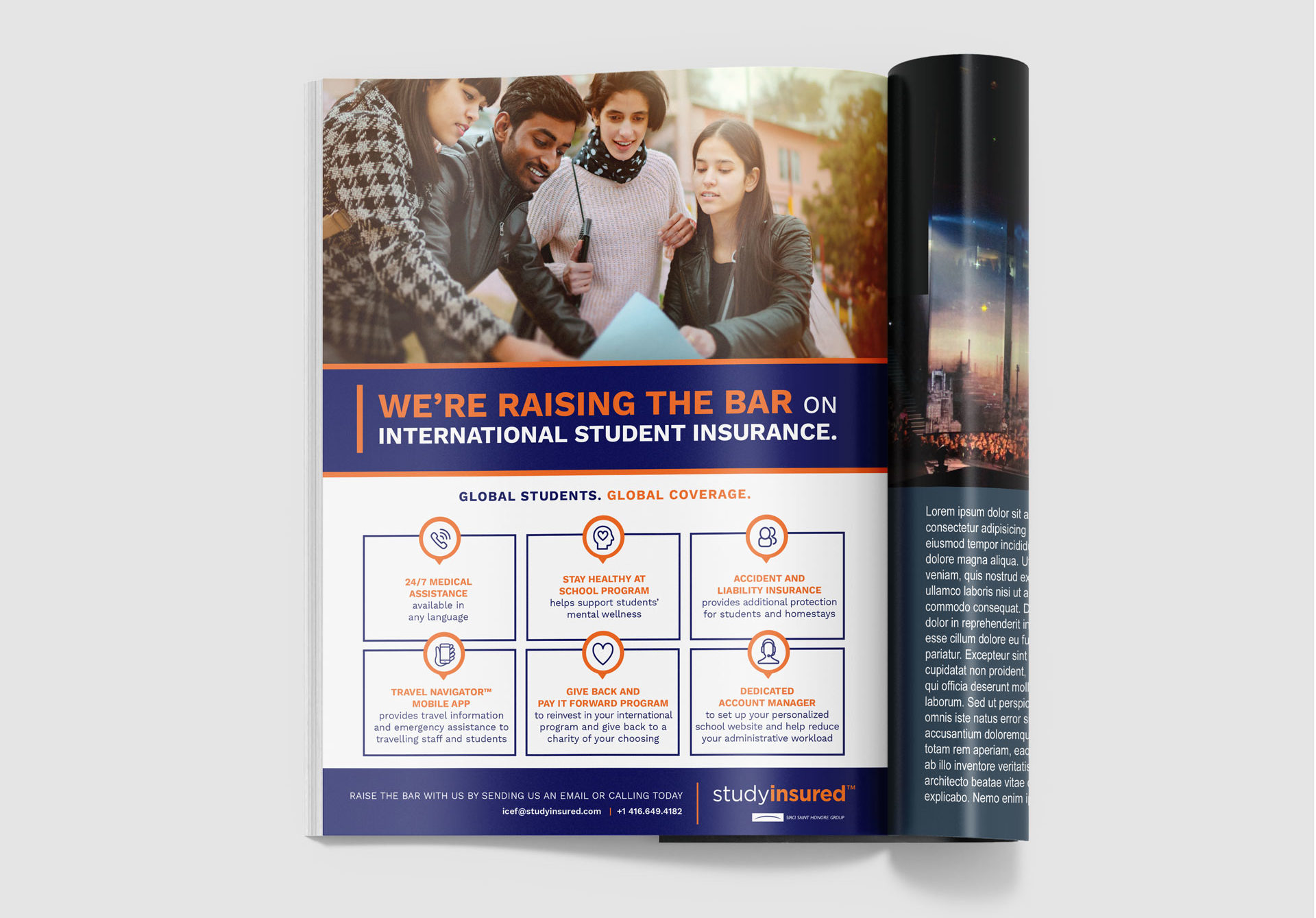 Full-page ad for StudyInsured, aimed at educators