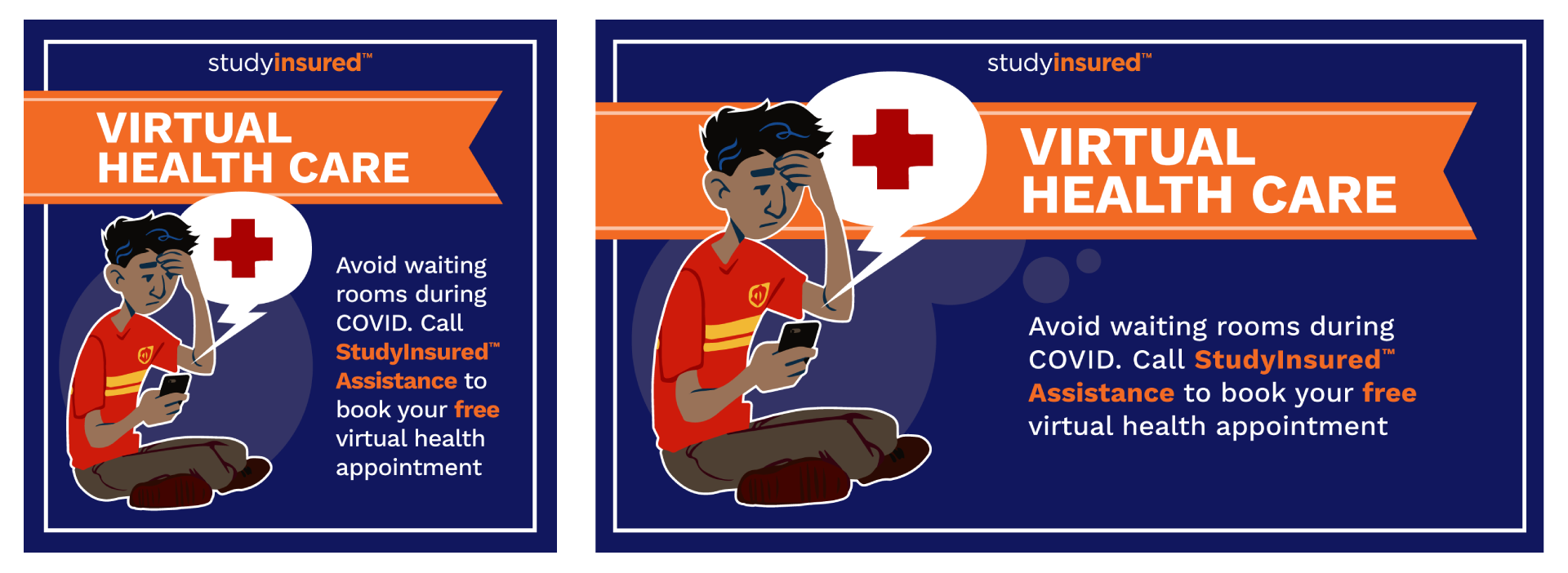 Illustrated social media posts promoting StudyInsured services